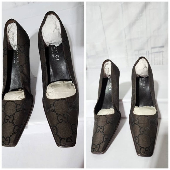 Authentic Gucci Vintage GG Square Toe Pumps Thick Heels Brown Size 36C - Picture 12 of 15